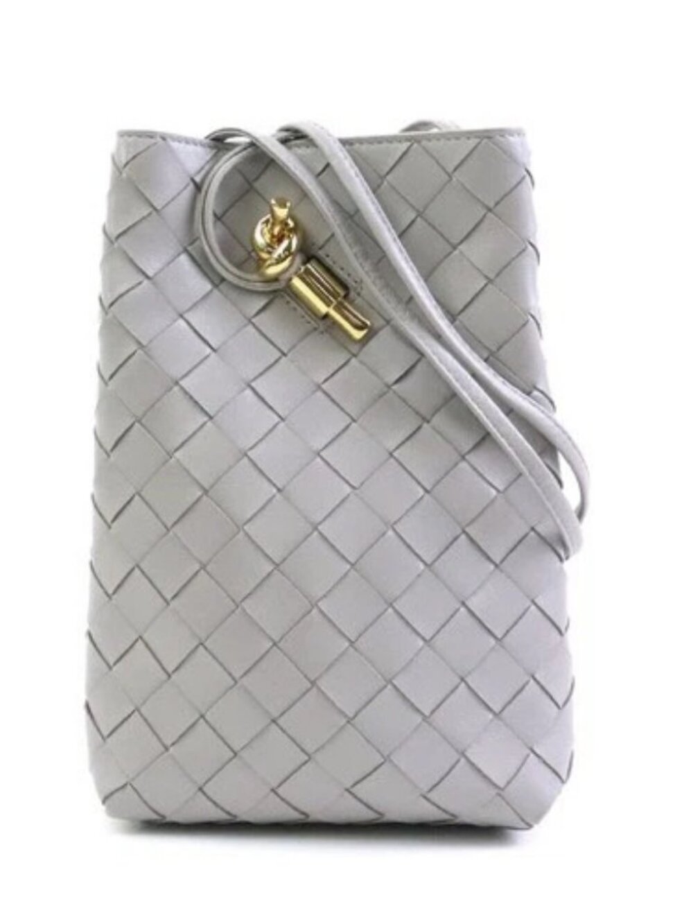 Auth BOTTEGAVENETA Intrecciato Shoulder Bag Phone Case Pouch Gray Leather 90284a